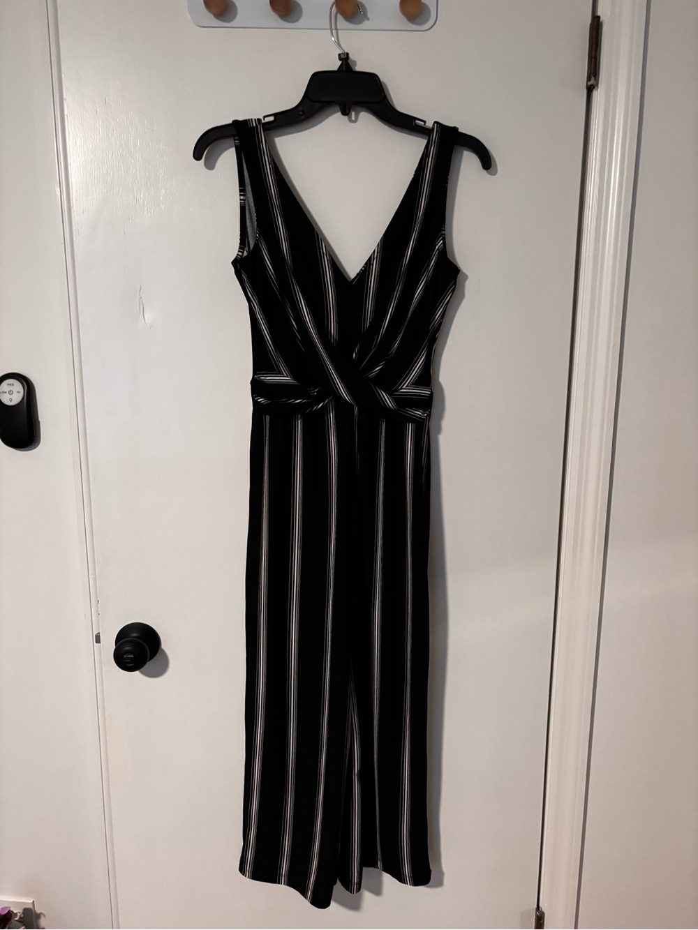 Candie's Black and White Striped Midi Jumpsuit Dress